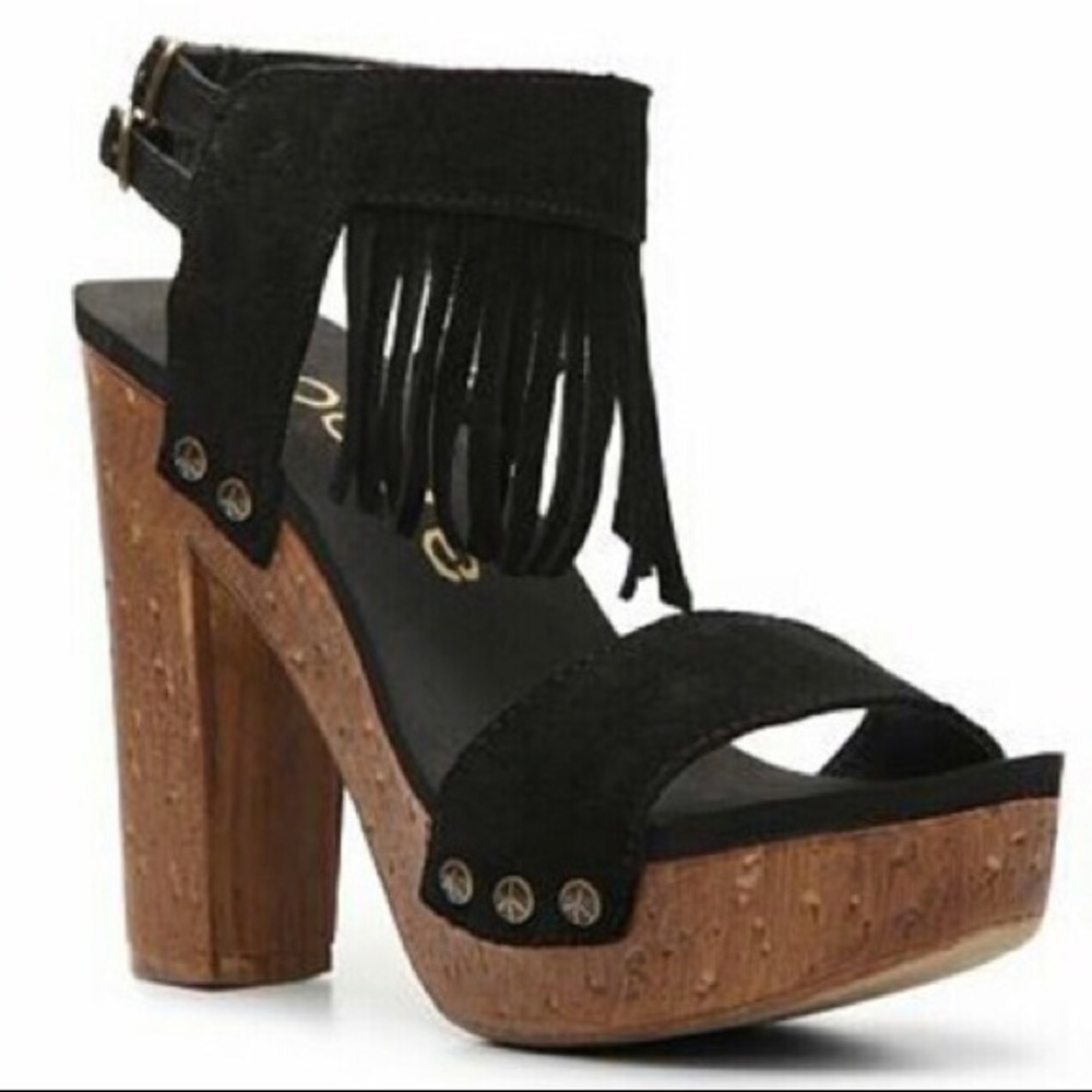 Groove Midnight Fringe Wedge Sandal Wood Platform